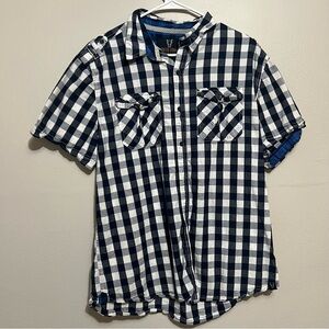 Men's Blue and White Plaid Casual Shirt